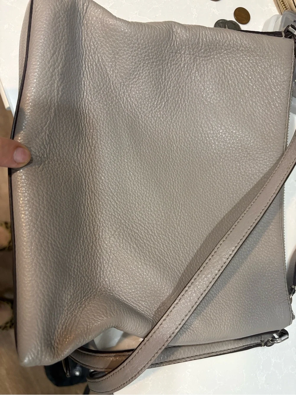 kate spade Pebbled Leather Messenger Bag - Light Gray